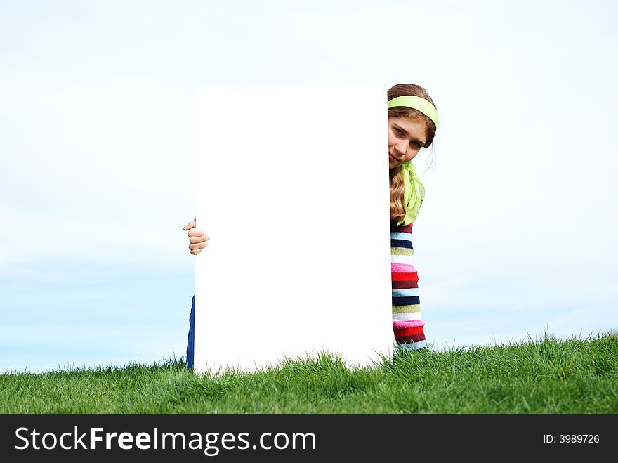 Young Girl Holding Blank Sign