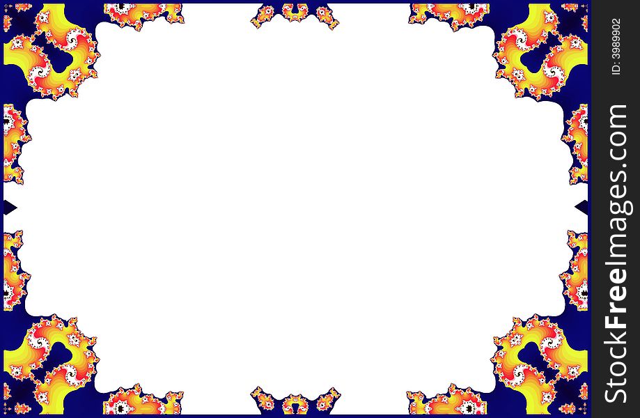 A white page with red,yellow and blue border generated by fractals. A white page with red,yellow and blue border generated by fractals