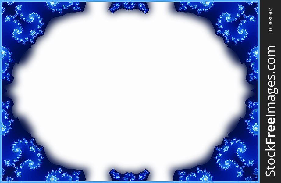 A white page bordered with blue frame generated by fractals. A white page bordered with blue frame generated by fractals