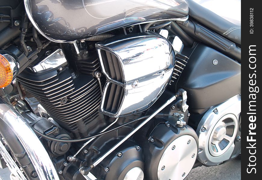 Shiny chrome plated motorcycle engine