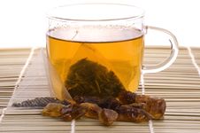 White Tea, Nylon Tea-bag And Sugar Royalty Free Stock Image White Tea, Nylon Tea-bag And Sugar Royalty Free Stock Image