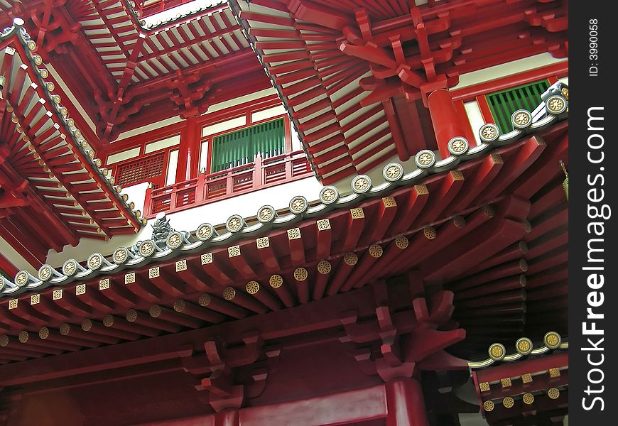 Lovely colorful curves on a Buddhist Temple, Singapore.