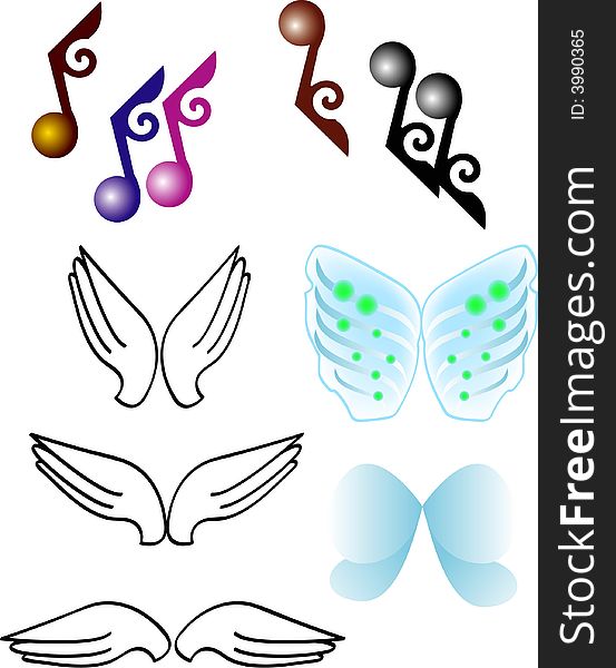 Vector illustration for variety of wings element.