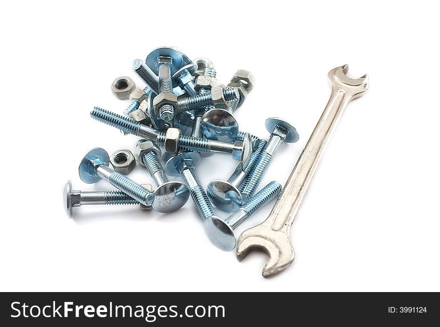 Nut and bolts on white background