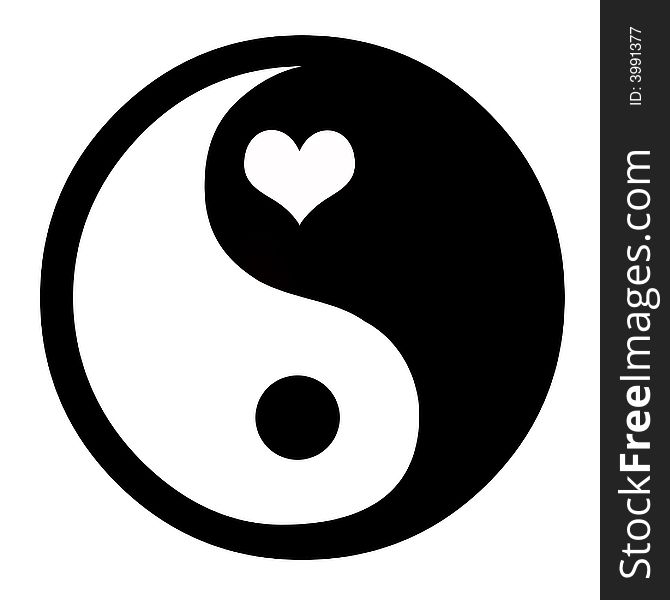 Asian Yin Yang Symbol With Heart. Asian Yin Yang Symbol With Heart