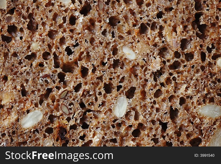 Rye bread with seeds. Texture.