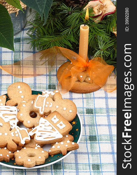 Christmas still life with gingerbread cookies