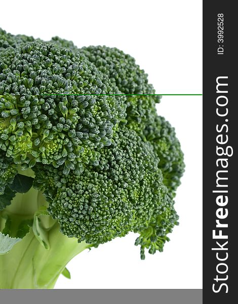 Fresh green vegetables isolated on white macro close up with copy space. Fresh green vegetables isolated on white macro close up with copy space
