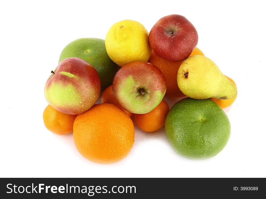 A lot of delicious fresh fruits on white background