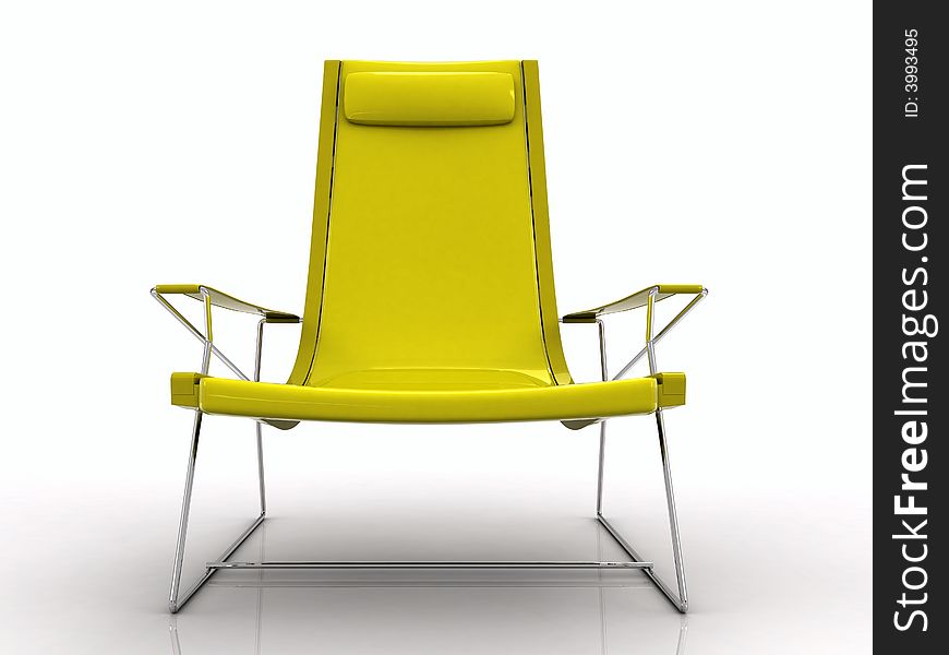 Yellow plastic chaise longue isolated on the white background