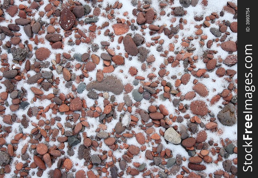 Cobbles In Snow On The Agate Beach