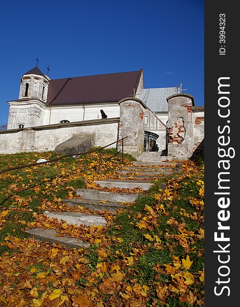 Lithuanian church in the autumn.