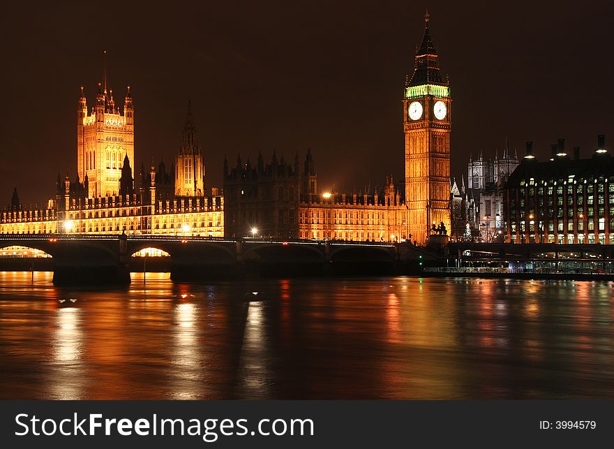 Westminster parliament with Big Ben at night. Westminster parliament with Big Ben at night