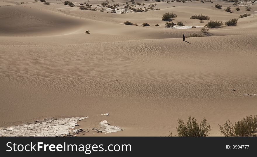 A solitary person in the dunes in Death Valley, CA. A solitary person in the dunes in Death Valley, CA