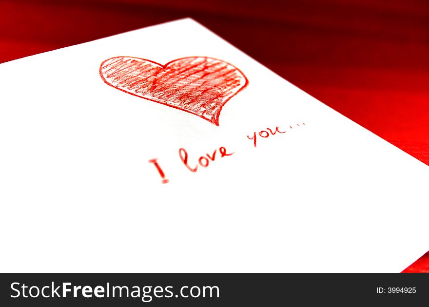 White envelope with red heart on red background. White envelope with red heart on red background