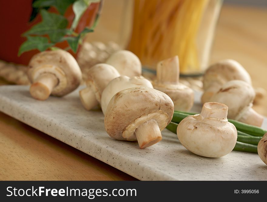 Fresh, Healthy Mushrooms on a Cutting Board