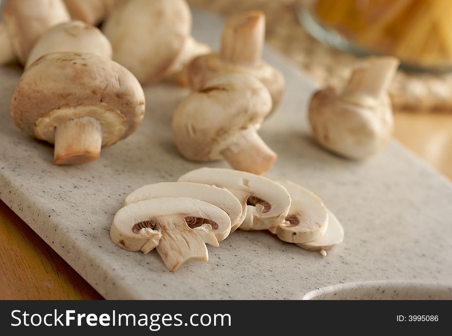 Fresh, Healthy Mushrooms on a Cutting Board