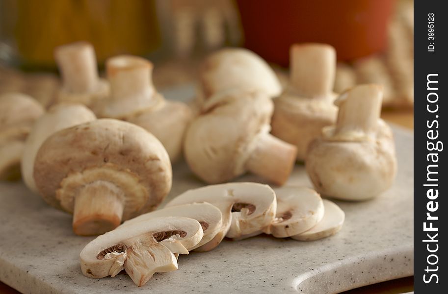 Fresh, Healthy Mushrooms on a Cutting Board