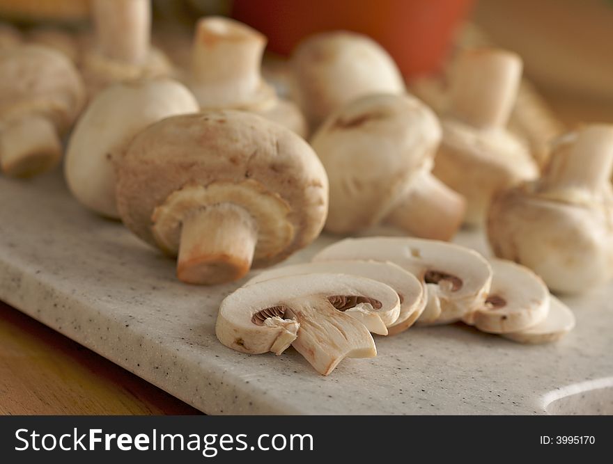 Fresh, Healthy Mushrooms on a Cutting Board