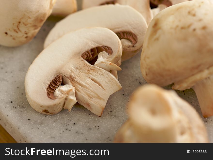 Fresh, Healthy Mushrooms on a Cutting Board