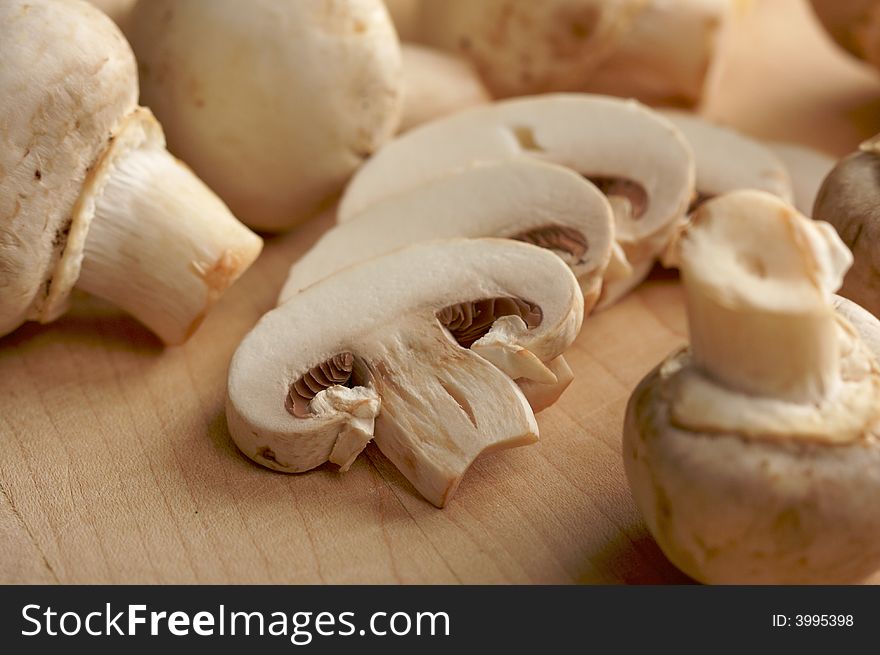 Fresh, Healthy Mushrooms on a Cutting Board