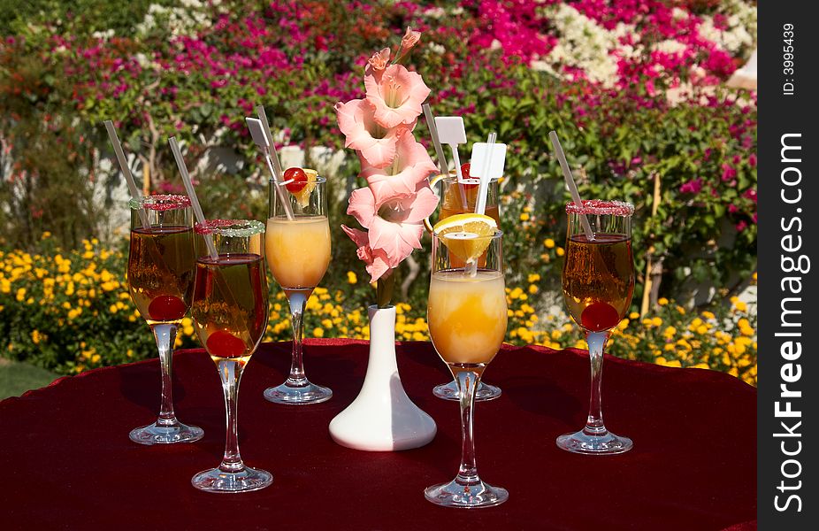Cocktails on the table on outdoor party