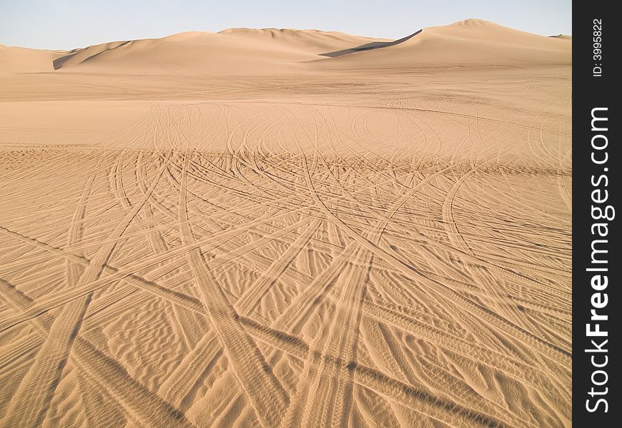 Buggy tracks in the desert of Ica in Peru