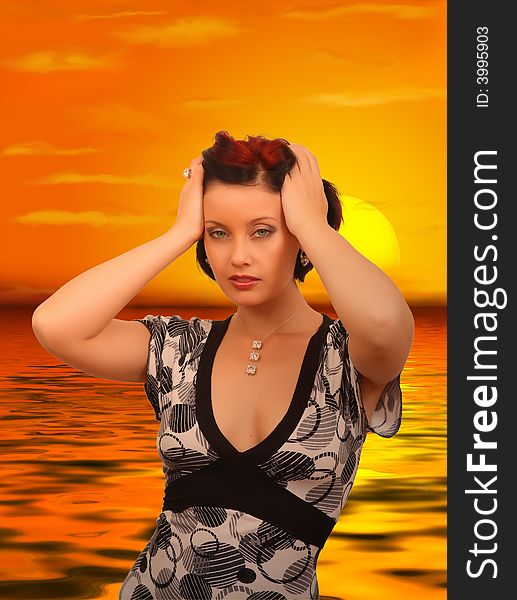 Portrait of a beautiful woman on the sunset background. Portrait of a beautiful woman on the sunset background.