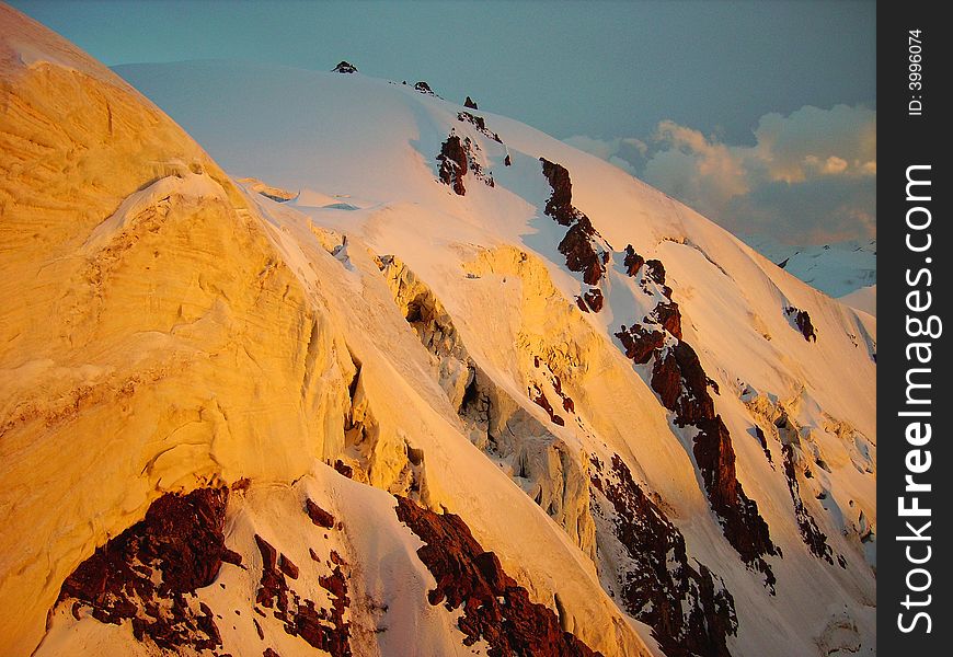 High mountains of North Tien Shan in sunset rays