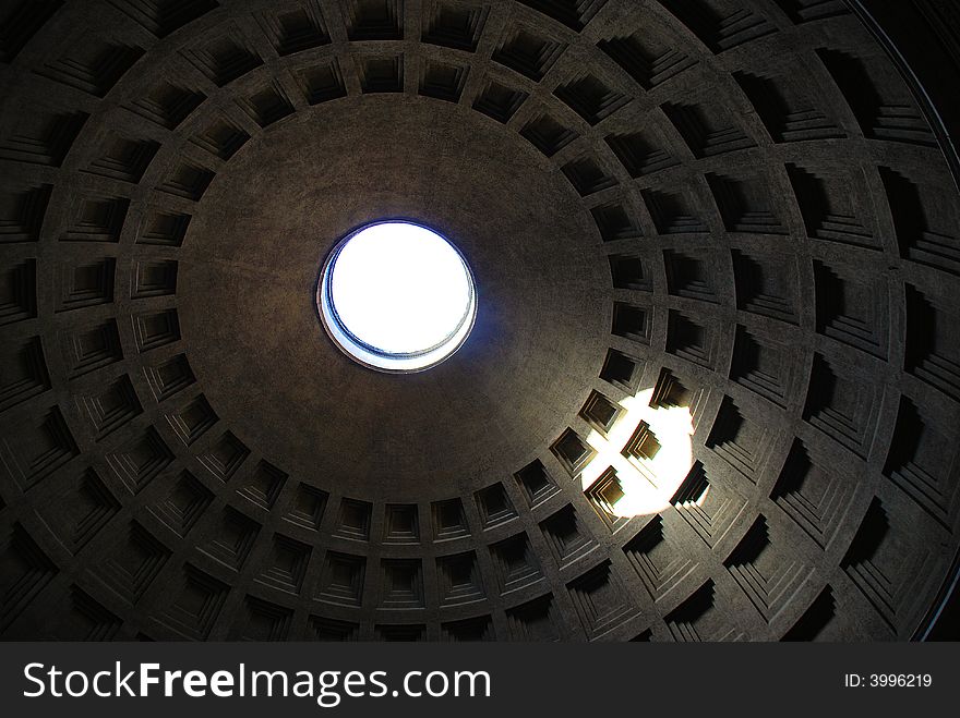 Abstract shadows and a patch of light when the sun shines through the Pantheon roof. Abstract shadows and a patch of light when the sun shines through the Pantheon roof.