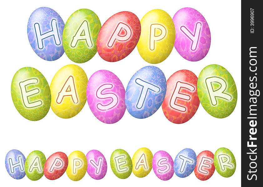 A clip art illustration featuring 2 Happy Easter banners or logos with colourful eggs. A clip art illustration featuring 2 Happy Easter banners or logos with colourful eggs