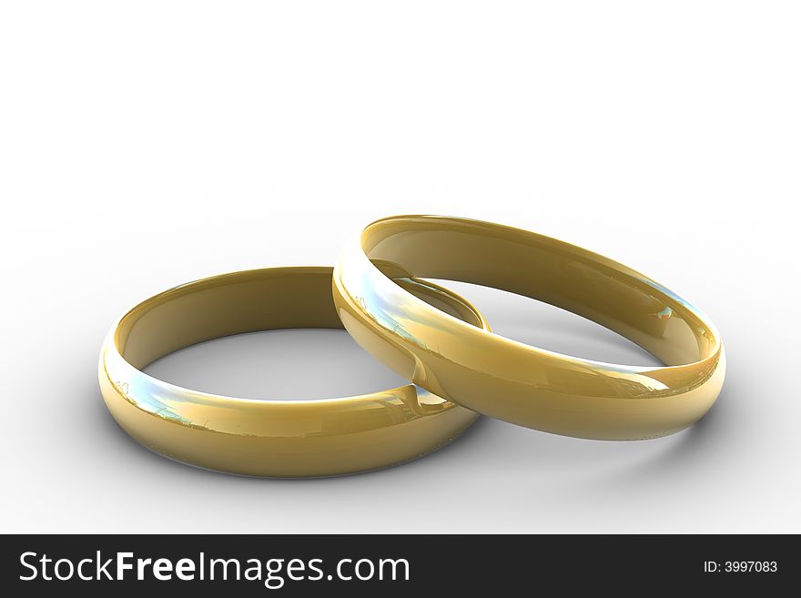 Two wedding gold rings on white background. Two wedding gold rings on white background