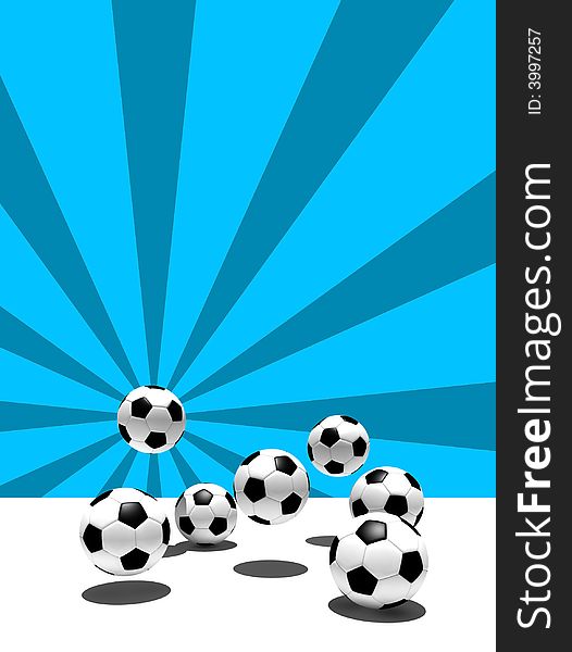 Soccer balls on blue retro background