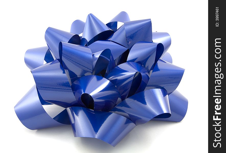 A blue bow isolated against a white background.