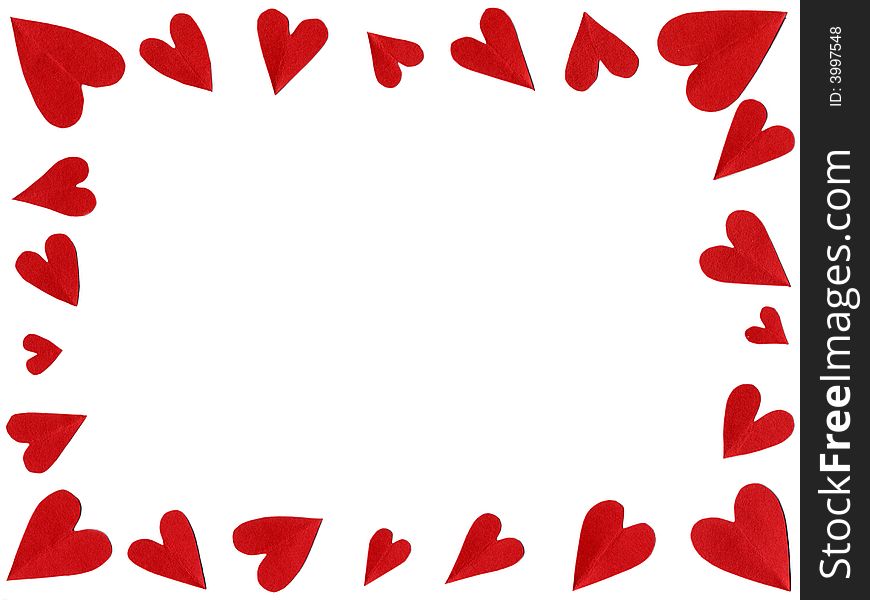 Border of red cut paper heart isolated on white paper background. Border of red cut paper heart isolated on white paper background