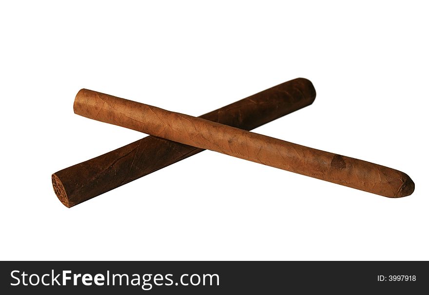 The Cuban cigar it is isolated on a white background. The Cuban cigar it is isolated on a white background
