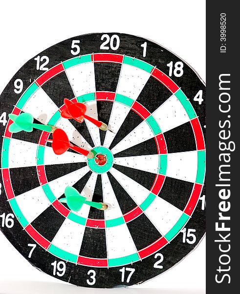 Darts with colored arrows on white background