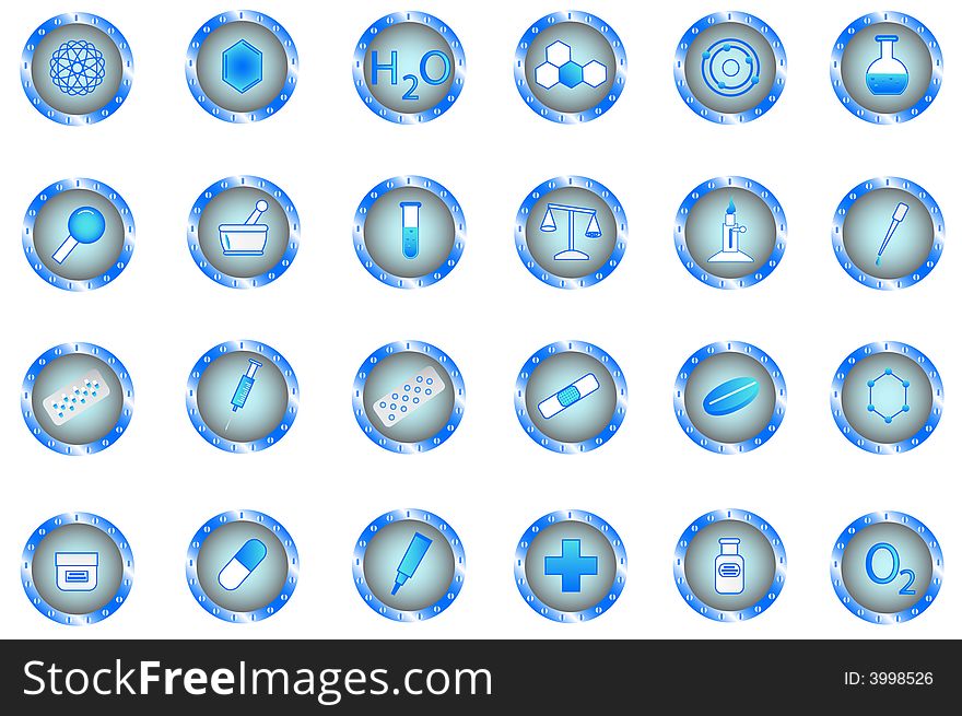 Illustration of chemistry buttons, blue