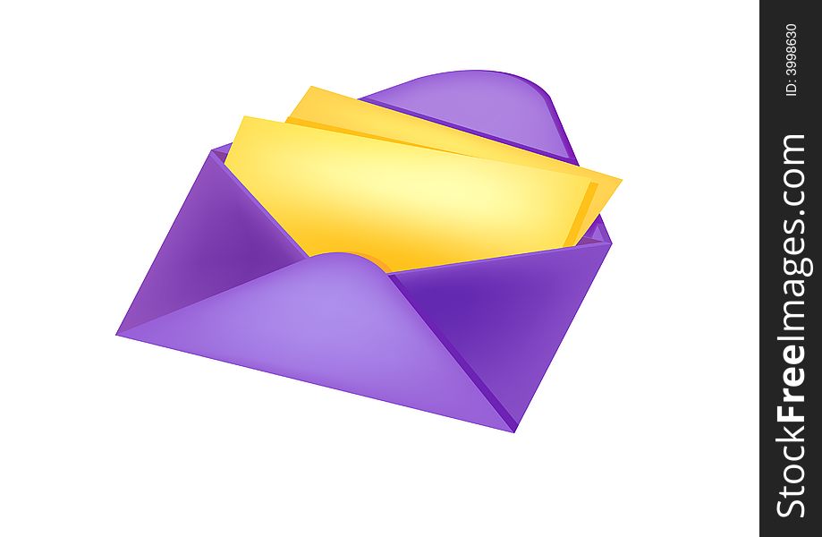 Violet color opened mail in white background. Violet color opened mail in white background