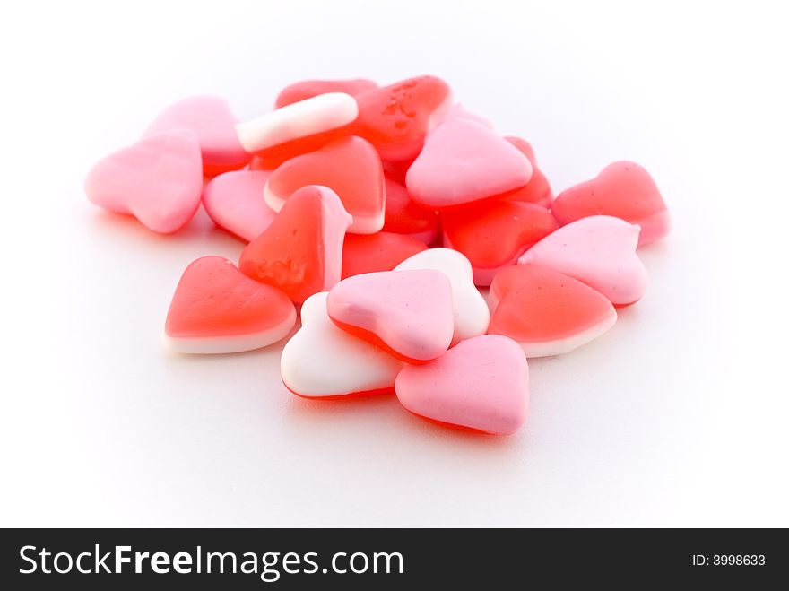 Group heart shaped candy isolated on white