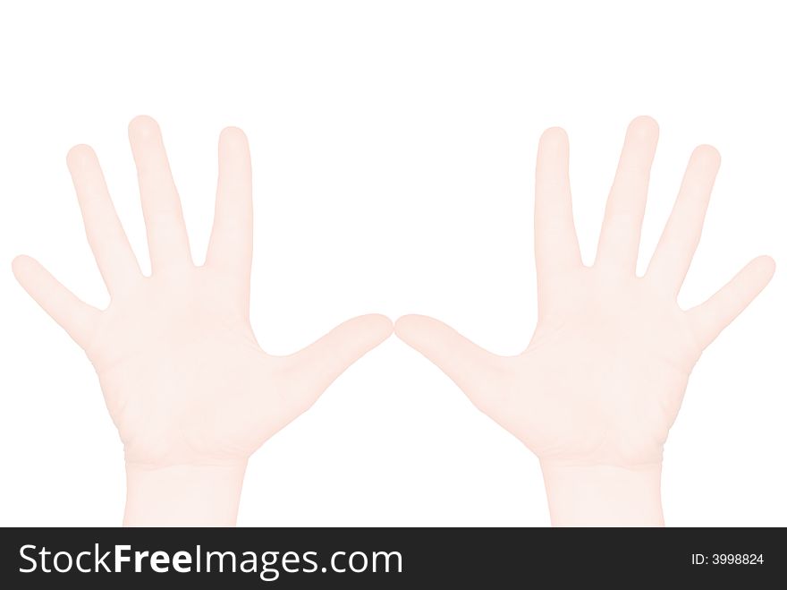 Illustration. Two hands of man on a white background, gesture of the glad greeting. Background for a text. Illustration. Two hands of man on a white background, gesture of the glad greeting. Background for a text.