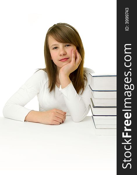 Portrait of Happy young schoolgirl reading book. Portrait of Happy young schoolgirl reading book