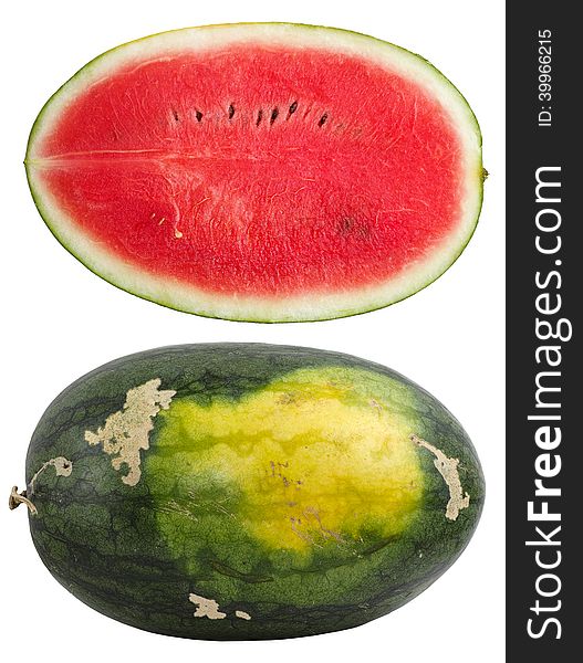 Closeup for watermelon with two states isolated on white