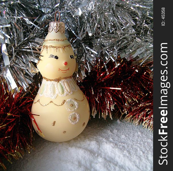 Christmas toy on snow, christmas decoration. Christmas toy on snow, christmas decoration