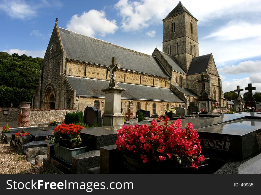 Church and relative cemetery in the French town of Etretat