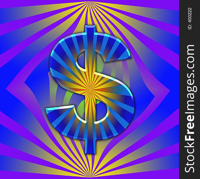 A dollar sign displays a bright colorful pattern against a colorful background. A dollar sign displays a bright colorful pattern against a colorful background