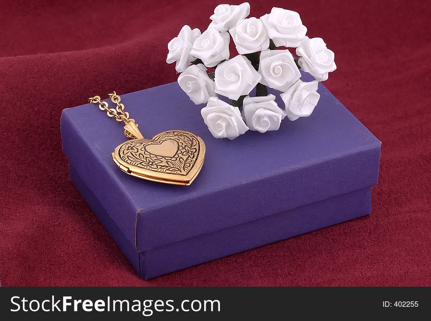 Heart Locket with box and Fabric Flowers