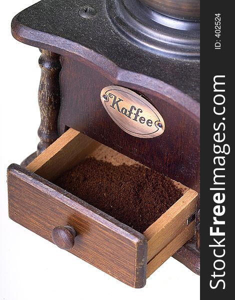 Olda brass coffee grinder close-up. Olda brass coffee grinder close-up
