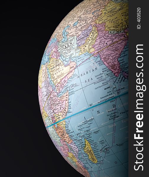 A section of a globe in vertical format. A section of a globe in vertical format