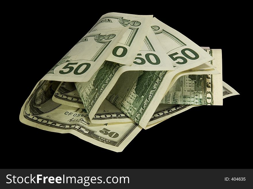 50 dollars isolated on black background with clipping path